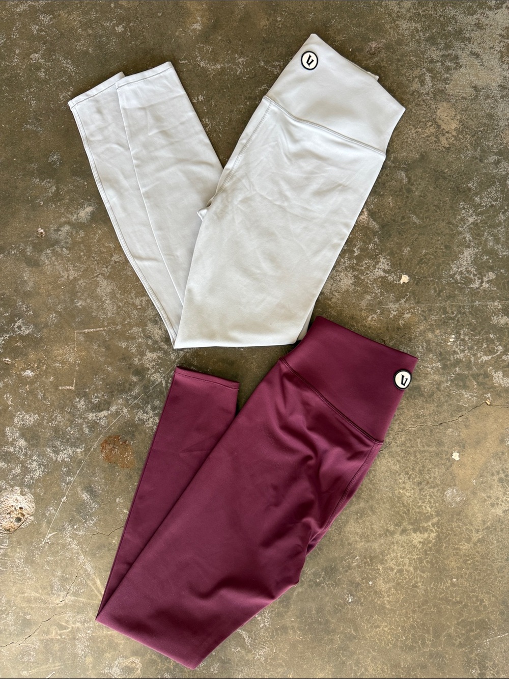 Vuori womens Two-Pair Active Leggings Set - light blue & Burgundy. Never worn.